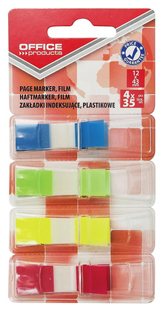 Zakładki indeksujące OFFICE PRODUCTS, PP, standard, 12x43mm, 4x35 kart., blister, mix kolorów