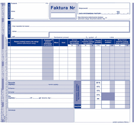 FAKTURA VAT 2/3 A4 (O+1K)