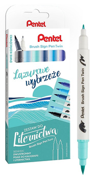 Pisaki pędzelkowe Pentel Brush Sign Pen Twin SESW30C LAZUROWE WYBRZEŻE 6 kolorów