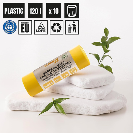 Worki na śmieci DONAU ECO, do segregacji plastiku, 120l, 10 szt., żółte 