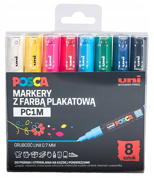 Markery z farbą plakatową Uni POSCA PC-1M 8 kolorów