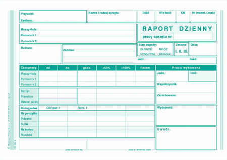 RAPORT DZIENNY PRACY SPRZĘTU A5 (OFFSET)