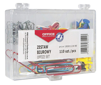 Zestaw biurowy (pinezki, gumki i spinacze) OFFICE PRODUCTS, mix 110szt.