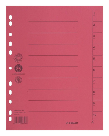Przekładka DONAU, karton, A4, 235x300mm, 1-10, 1 karta, biała