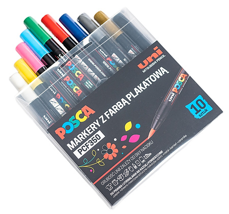 Markery z farbą plakatową Uni POSCA PCF-350 10 kolorów