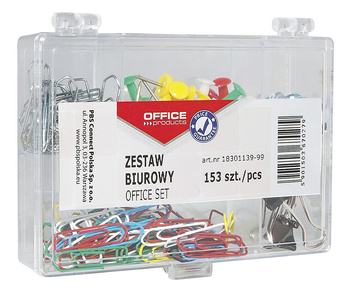 Zestaw biurowy (pinezki, klipy i spinacze) OFFICE PRODUCTS, mix 153szt., mix kolorów