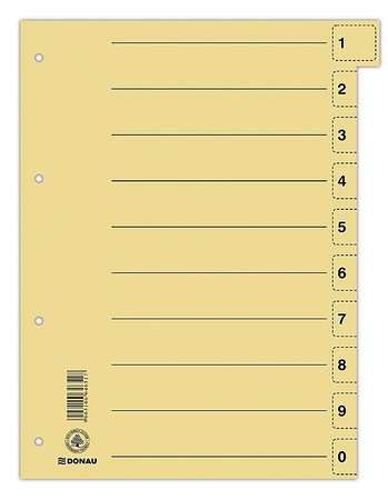 Przekładka DONAU, karton, A4, 235x300mm, 0-9, 1 karta z perforacją, zielona