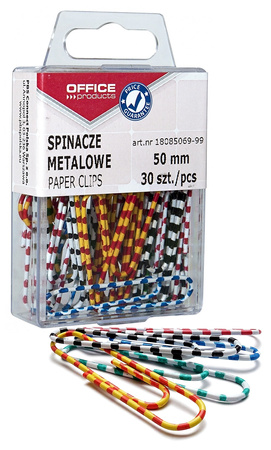 Spinacze metalowe OFFICE PRODUCTS Zebra, powlekane, 50mm, w pudełku, 30szt