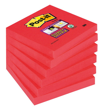 KARTECZKI POST-IT SUPER STICKY 76x76mm CZERWONE (6x90)