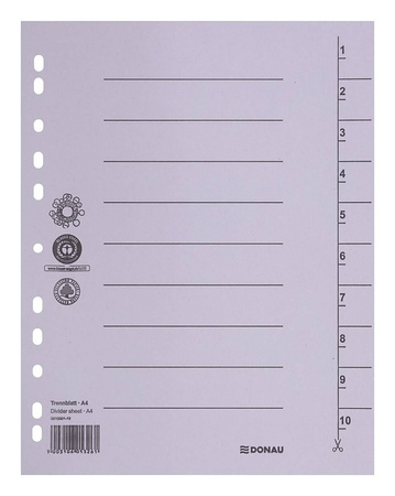 Przekładka DONAU, karton, A4, 235x300mm, 1-10, 1 karta, zielona