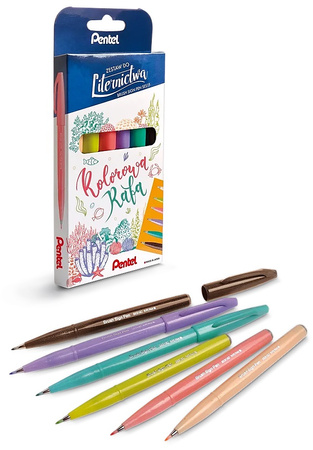 Pisaki pędzelkowe Pentel Brush Sign Pen SES15C 6 kolorów