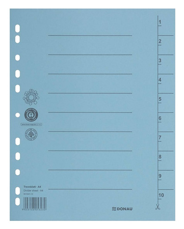 Przekładka DONAU, karton, A4, 235x300mm, 1-10, 1 karta, żółta