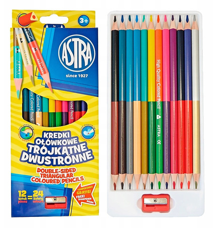 Kredki ołówkowe Astra dwustronne trójkątne 24 kolory