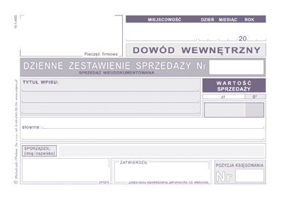 DZIENNE ZESTAWIENIE SPRZEDAŻY KSIĘGOWO NIEUDOKUMENTOWANEJ