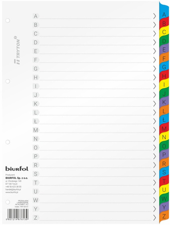 Przekładki kartonowe Biurfol A4 A-Z alfabetyczne