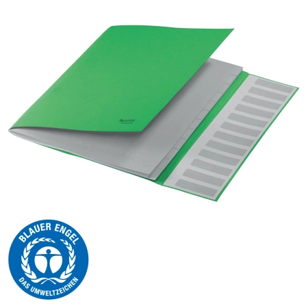 Teczka PP z gumką Leitz Recycle A4 12 przekładek zielona