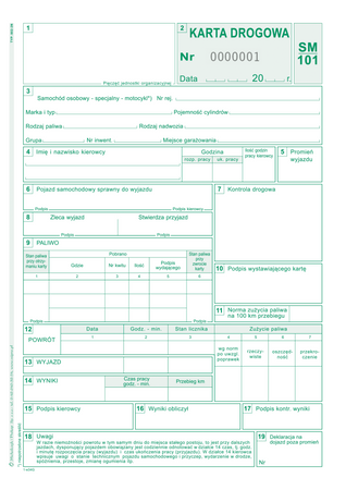 KARTA DROGOWA - SAMOCHÓD OSOBOWY A5 NUMEROWANA