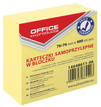 Karteczki Office Products 76x76mm jasnożółte (400)