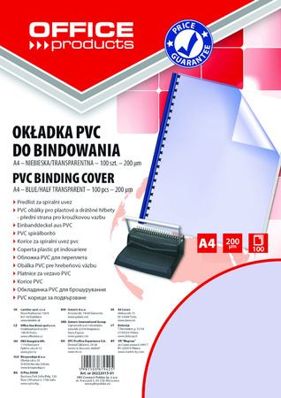 Okładki do bindownicy Office Products A4/200µm niebieskie (100)