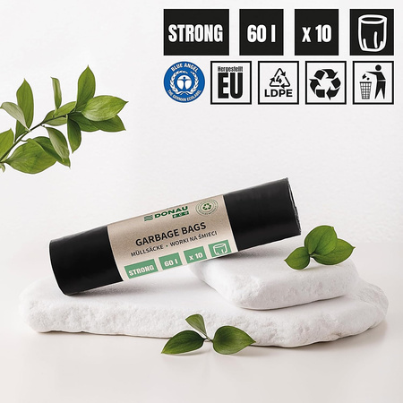 Worki na śmieci DONAU ECO, mocne (LDPE), 60l, 10 szt., czarne 