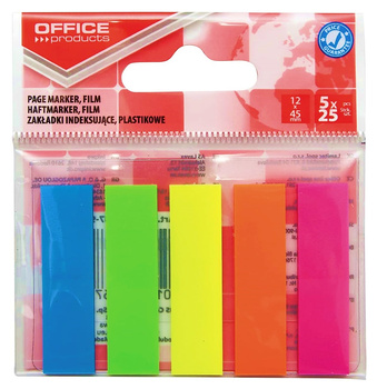Zakładki indeksujące OFFICE PRODUCTS, standard, PP, 12x45mm, 5x25 kart.