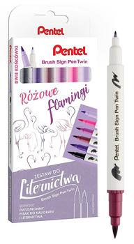 Pisaki pędzelkowe Pentel Brush Sign Pen Twin SESW30C RÓŻOWE FLAMINGI 6 kol.