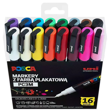 Markery z farbą plakatową Uni POSCA PC-3M 16 kolorów