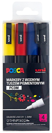 Markery z farbą plakatową Uni POSCA PC-3M 4 kolory