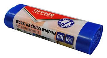 Worki na śmieci wiązane OFFICE PRODUCTS, premium (LDHD), 60L, 16szt., niebieskie