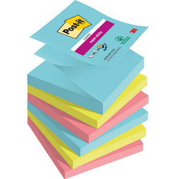 Karteczki Post-it Super Sticky Z-Notes 76x76mm, 3 kolory (6x90)