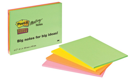 KARTECZKI POST-IT SUPER STICKY 149x200mm 4 KOLORY (4x45)