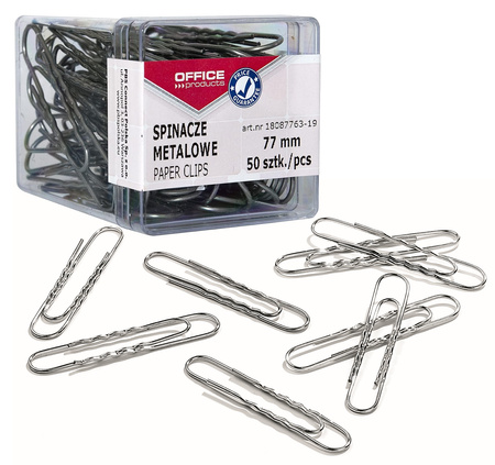Spinacze metalowe OFFICE PRODUCTS, 77mm, w pudełku, 50szt., srebrne