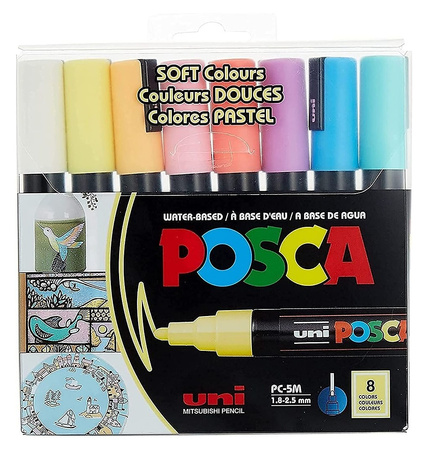 Markery z farbą plakatową Uni POSCA PC-5M 8 kolorów