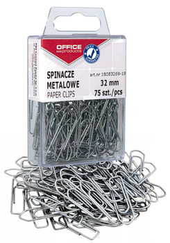 Spinacze metalowe OFFICE PRODUCTS, 32mm, w pudełku, 75szt., srebrne
