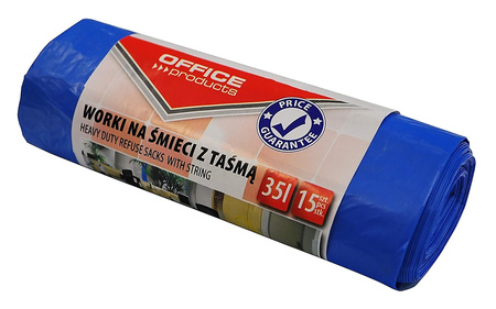 Worki na śmieci z taśmą OFFICE PRODUCTS, premium (LDHD), 35L, 15szt., niebieskie