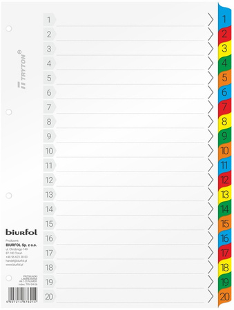 Przekładki kartonowe Biurfol A4 1-20 numeryczne