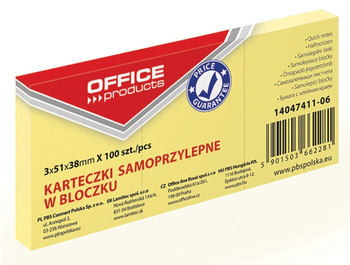 Karteczki Office Products 38x51mm żółte (3x100)