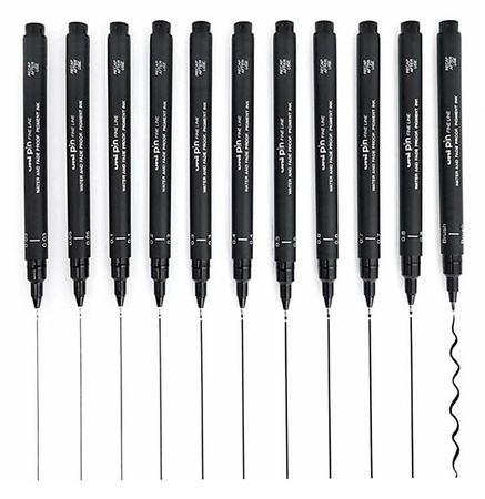 Cienkopisy kreślarske Uni Pin-200 zestaw czarne (12)