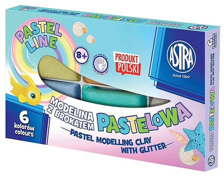 Modelina Astra 20g pastelowa z brokatem x6 kolorów