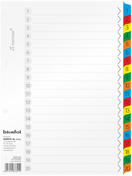 Przekładki kartonowe Biurfol A4 1-20 numeryczne