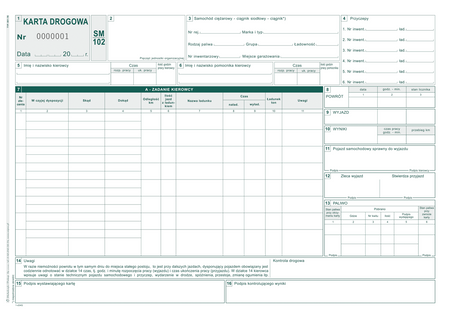 KARTA DROGOWA - SAMOCHÓD CIĘŻAROWY A4 NUMEROWANA