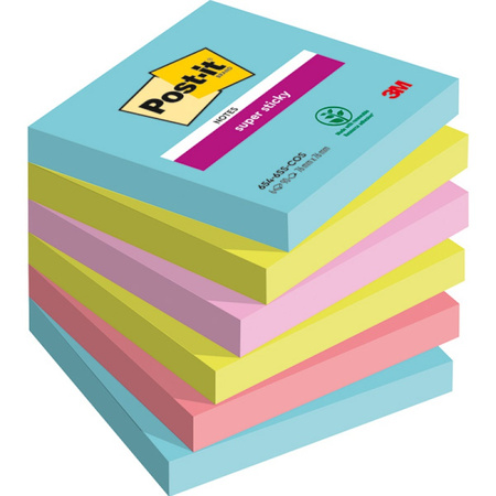 Karteczki Post-it Super Sticky 76x76mm (654-SS-COS) 4 kolory (6x90)