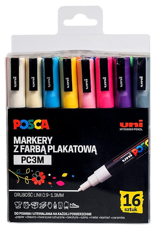 Markery z farbą plakatową Uni POSCA PC-3M 16 kolorów