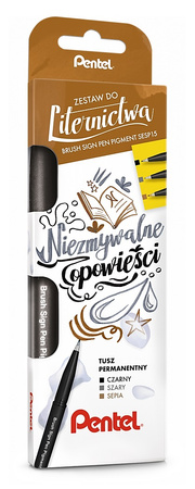 Pisaki pędzelkowe Pentel Brush Sign Pen Pigment SESP15 3 kolory