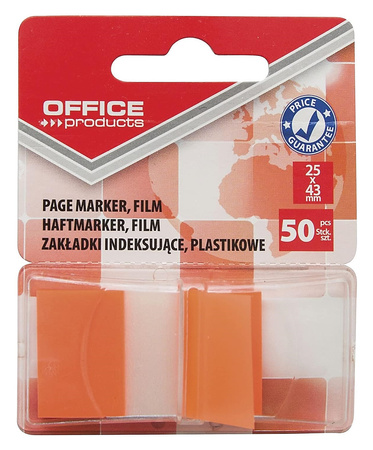 Zakładki indeksujące OFFICE PRODUCTS, PP, 25x43mm, 1x50 kart., blister, niebieskie