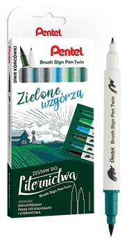 Pisaki pędzelkowe Pentel Brush Sign Pen Twin SESW30C ZIELONE WZGÓRZA 6 kol.
