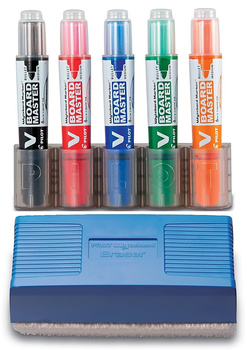 Markery do tablic Pilot V Board Master (+ gąbka) 5 kolorów