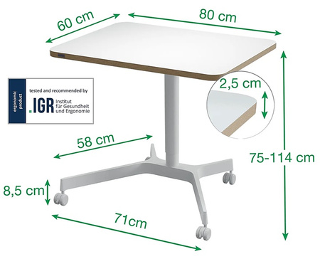 Biurko Leitz Ergo 60x80cm białe