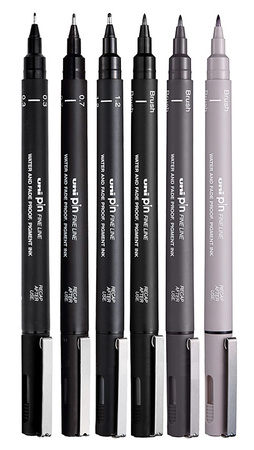 Cienkopisy kreślarske Uni Pin-200 zestaw szare (6)