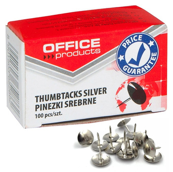 Pinezki klasyczne OFFICE PRODUCTS, 100szt., srebrne